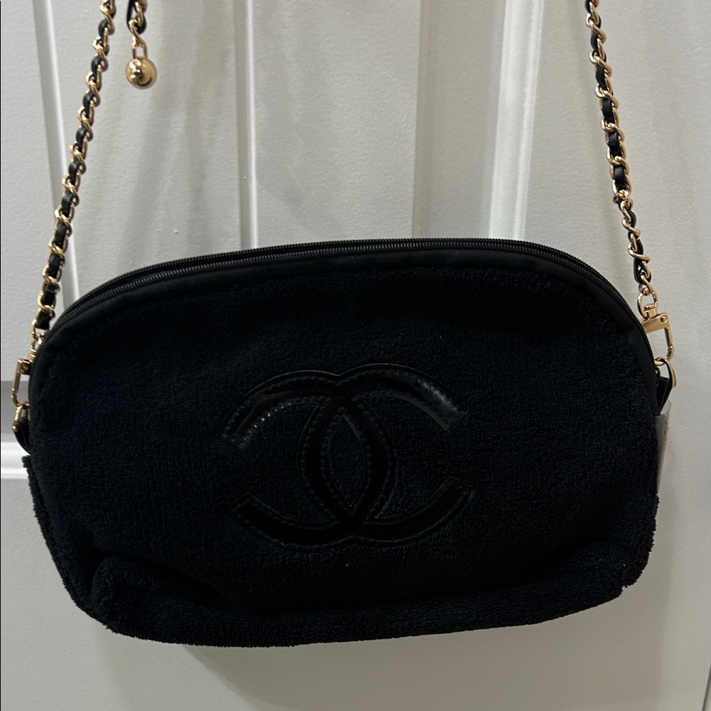 Chanel Black Crossbody Bag with Gold and Black unbranded adjustable chain.